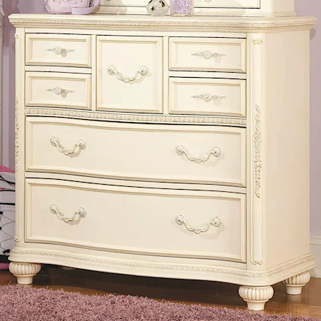 Seven-Drawer Bureau with Decorative Carving Accents